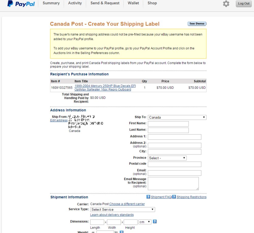 print shipping label through paypal