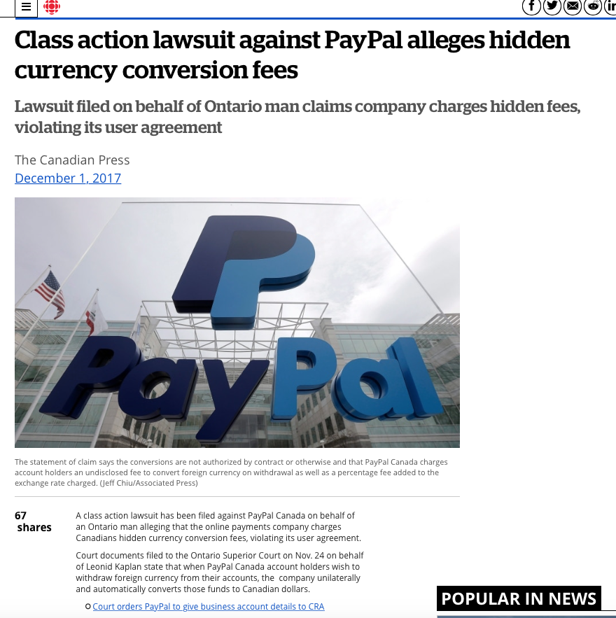 'Class action lawsuit against PayPal alleges hidde... The eBay Canada