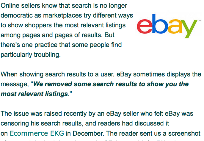 Mon Feb 19 2018 09:52:07 Should eBay Be Restricting Search Results?  By: Ina Steiner
