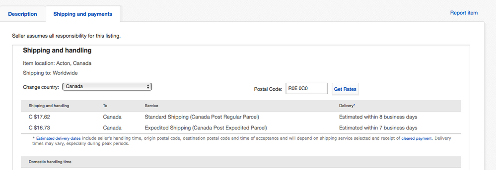 Shipping to Canada shows as it should below