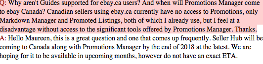 Screenshot of the question posed by me at the Seller's Hub webinar in February