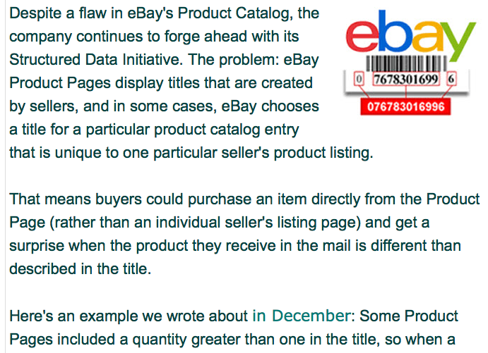Sellers Worry about Flaw in eBay Product Catalog  By: Ina Steiner