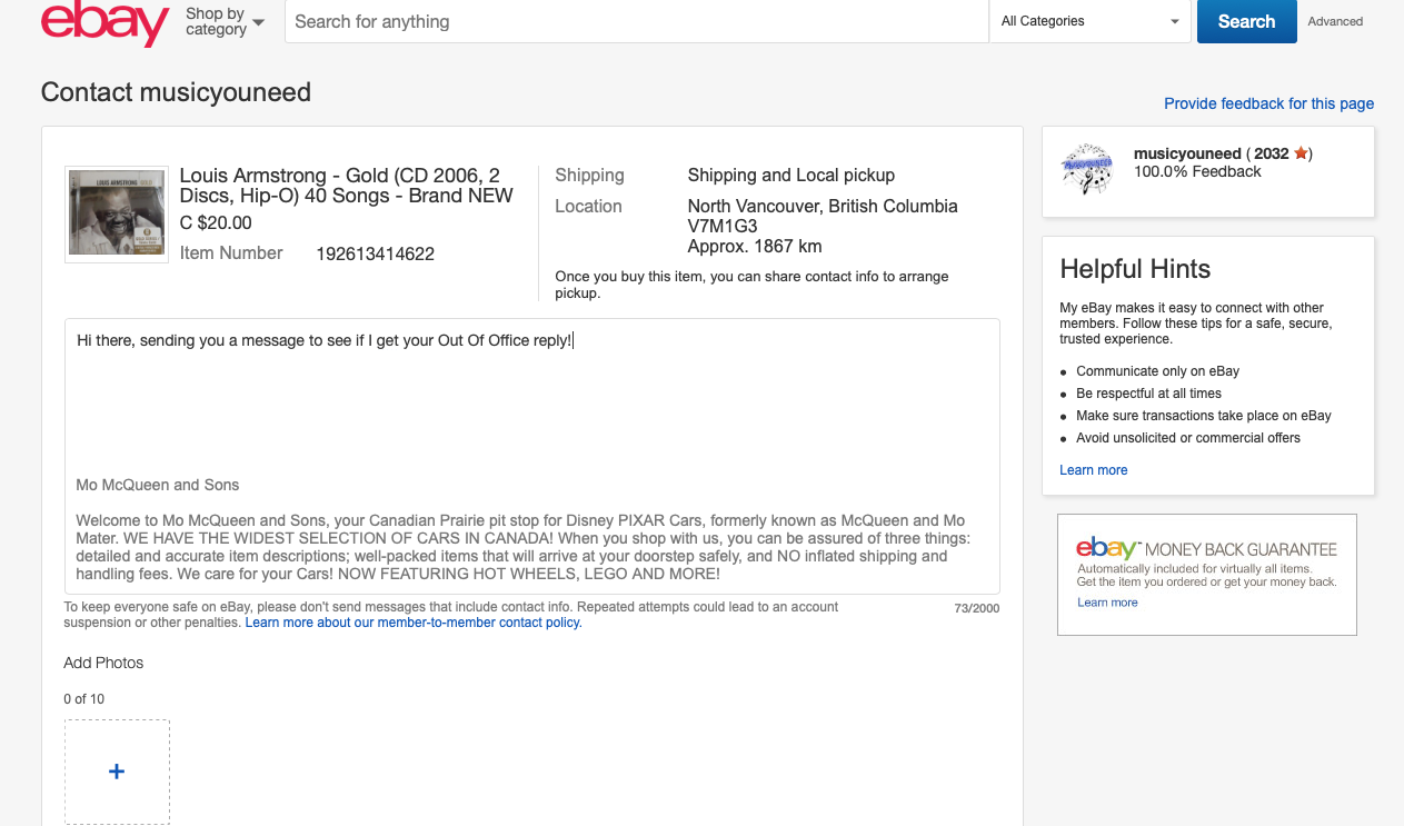 Solved Vacation settings and out of office reply. The eBay Canada
