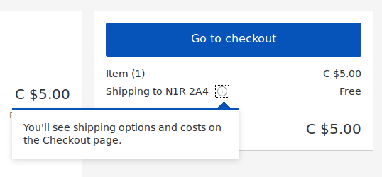 cart page says wait for checkout to see