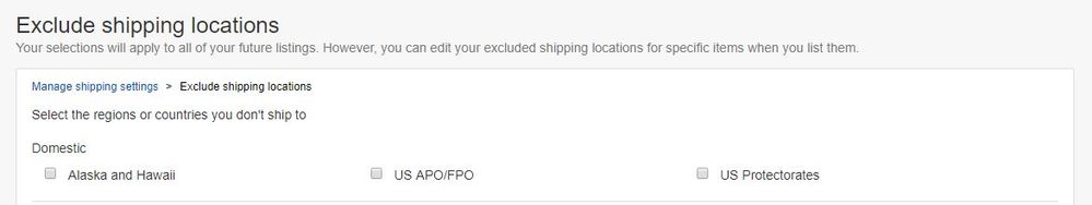 shipping exclusion screen from .com on a .com registered account