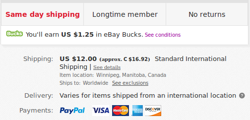 Canada selected on ebay.ca