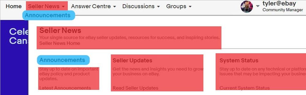 Renaming 'Seller News' to 'Announcements'. Removing the Seller Updates and System Status sections