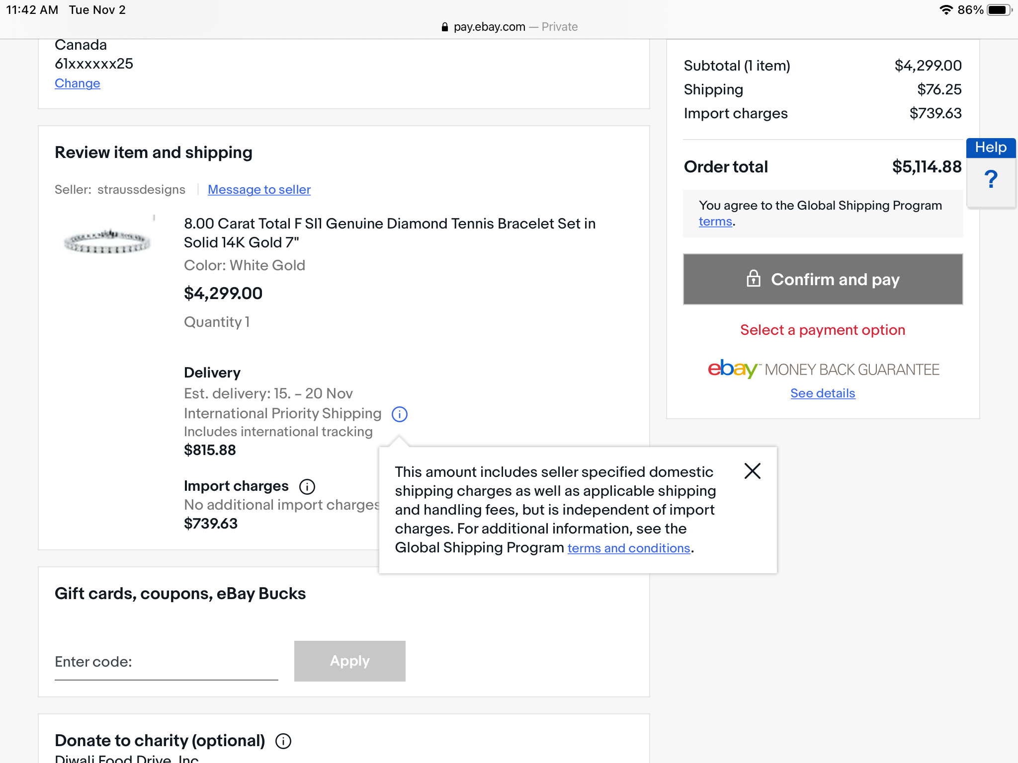 Confusing information in cart import charges and The eBay Canada