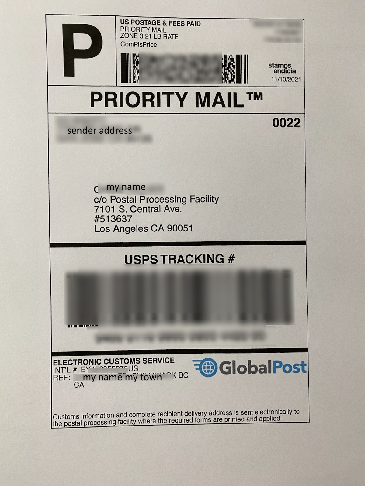 Prepaid Lab Shipping Label (USPS Priority Mail)