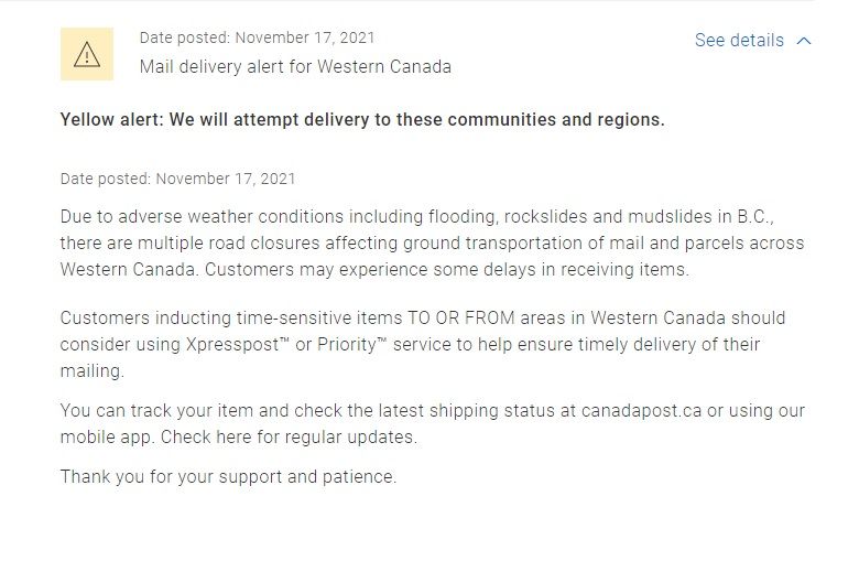 Tracking info on  not updating, delivered days - The  Canada  Community